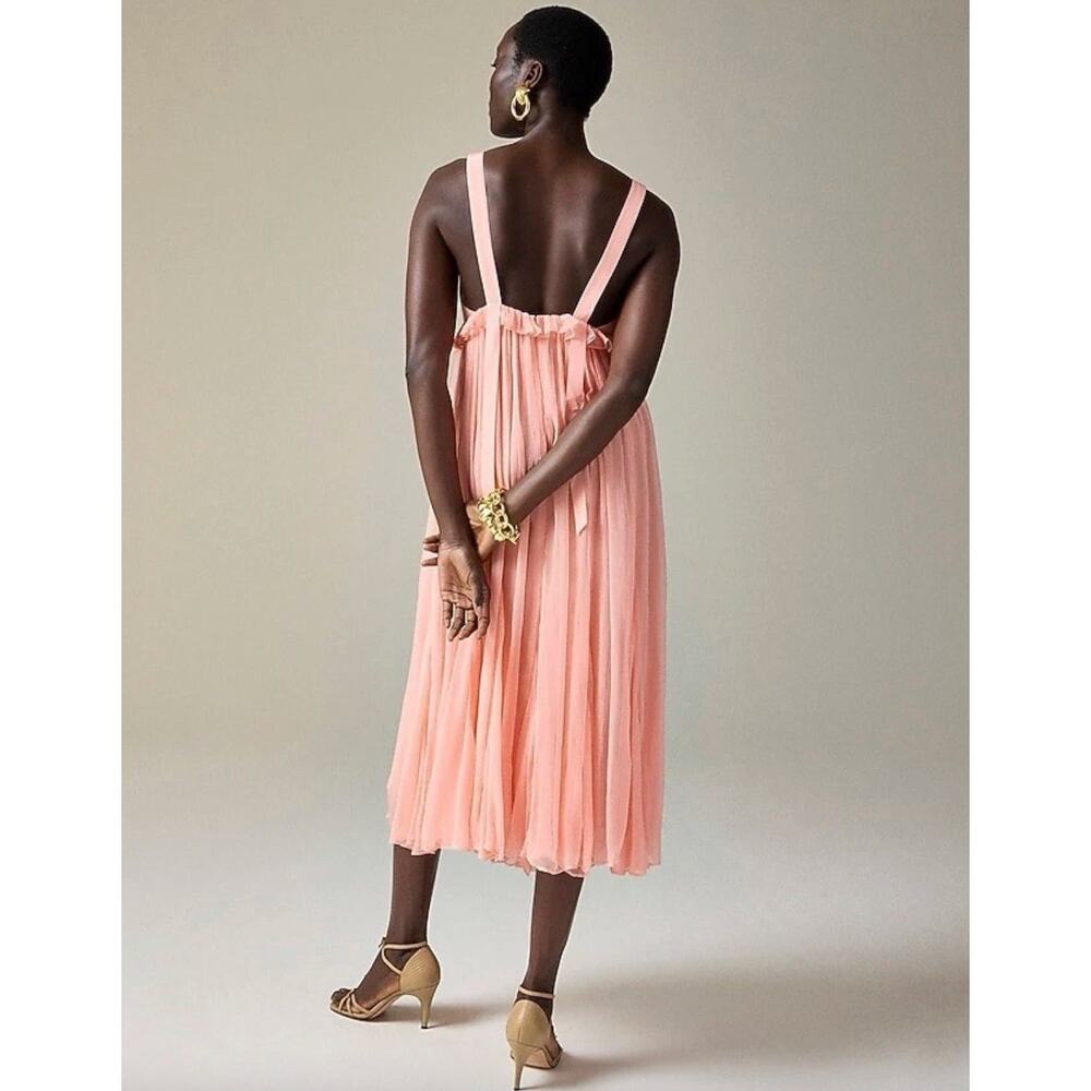 J.Crew Collection Ruffle Trim Midi Dress Crinkle Cupro Blushed Peach US 2 NWT - Picture 3 of 14